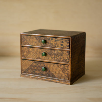 Vintage Showa Era Hakone Marquetry 3 Drawer Box