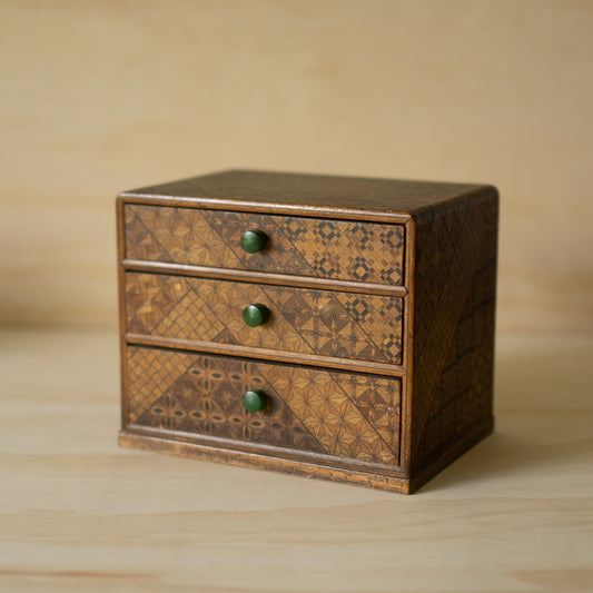 Vintage Showa Era Hakone Marquetry 3 Drawer Box