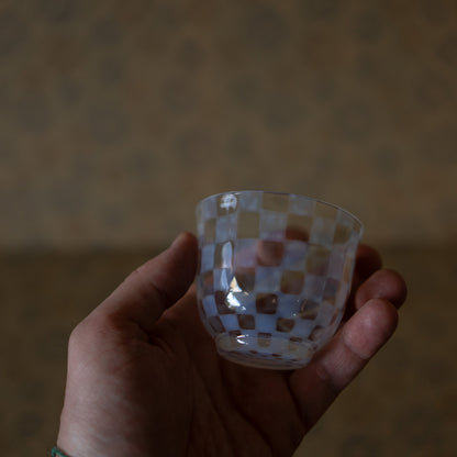 Hirota Glass - Japanese Milk Glass tea cup - checker