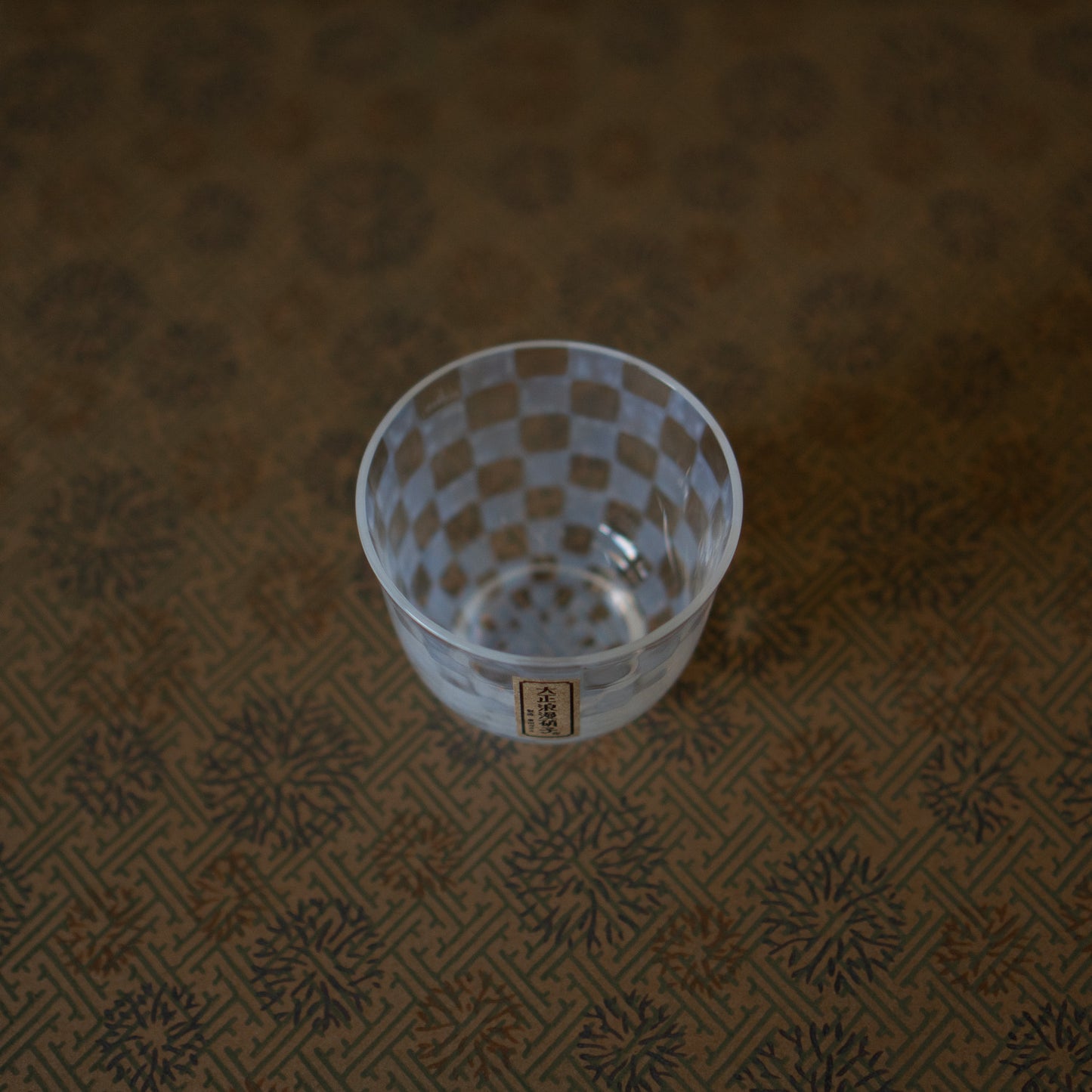 Hirota Glass - Japanese Milk Glass tea cup - checker