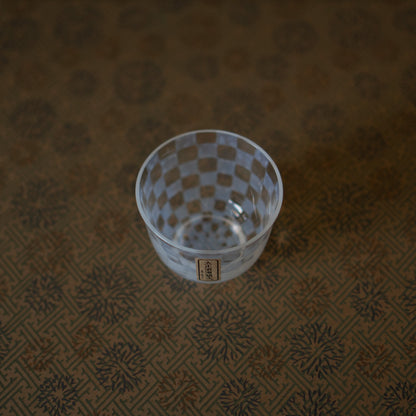 Hirota Glass - Japanese Milk Glass tea cup - checker