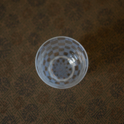 Hirota Glass - Japanese Milk Glass tea cup - checker