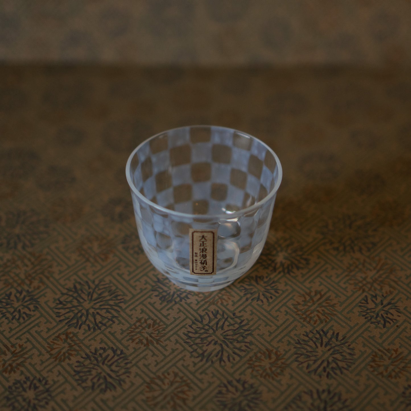 Hirota Glass - Japanese Milk Glass tea cup - checker