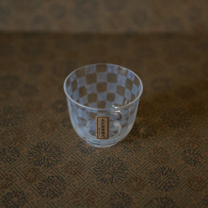 Hirota Glass - Japanese Milk Glass tea cup - checker