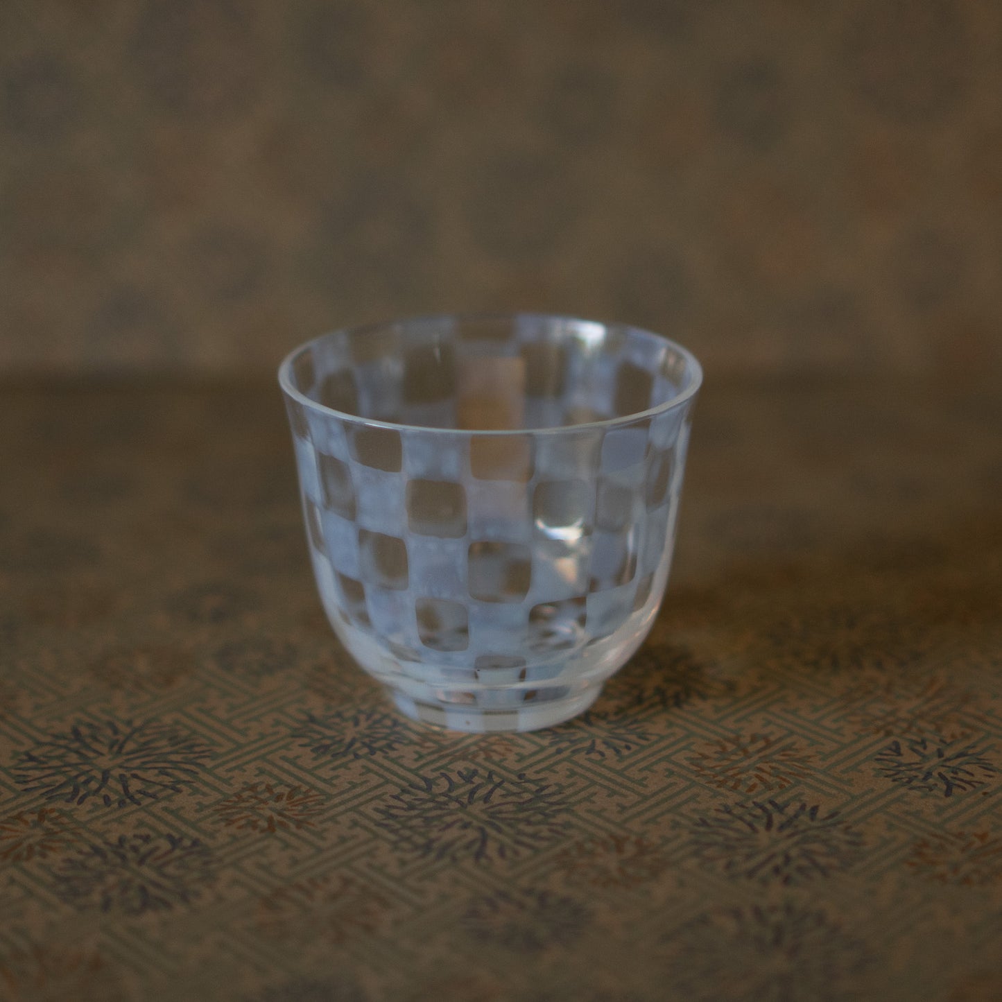 Hirota Glass - Japanese Milk Glass tea cup - checker