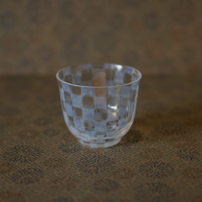Hirota Glass - Japanese Milk Glass tea cup - checker