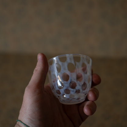 Hirota Glass - Japanese Milk Glass tea cup - Polka dots
