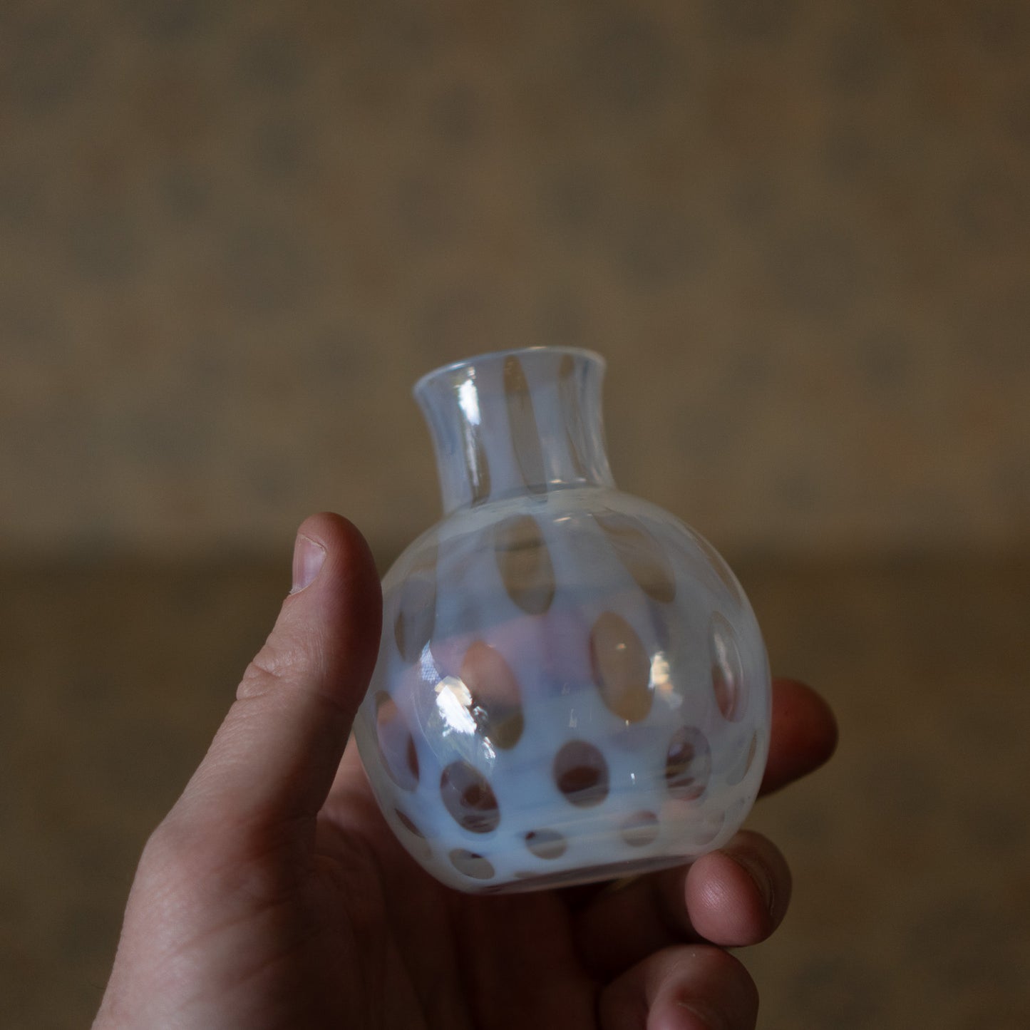 Hirota Glass - Japanese Milk Glass Vase - Polka dot