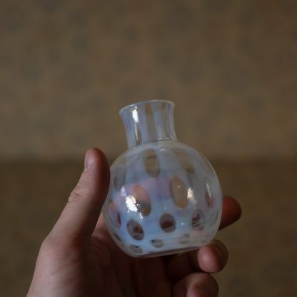 Hirota Glass - Japanese Milk Glass Vase - Polka dot
