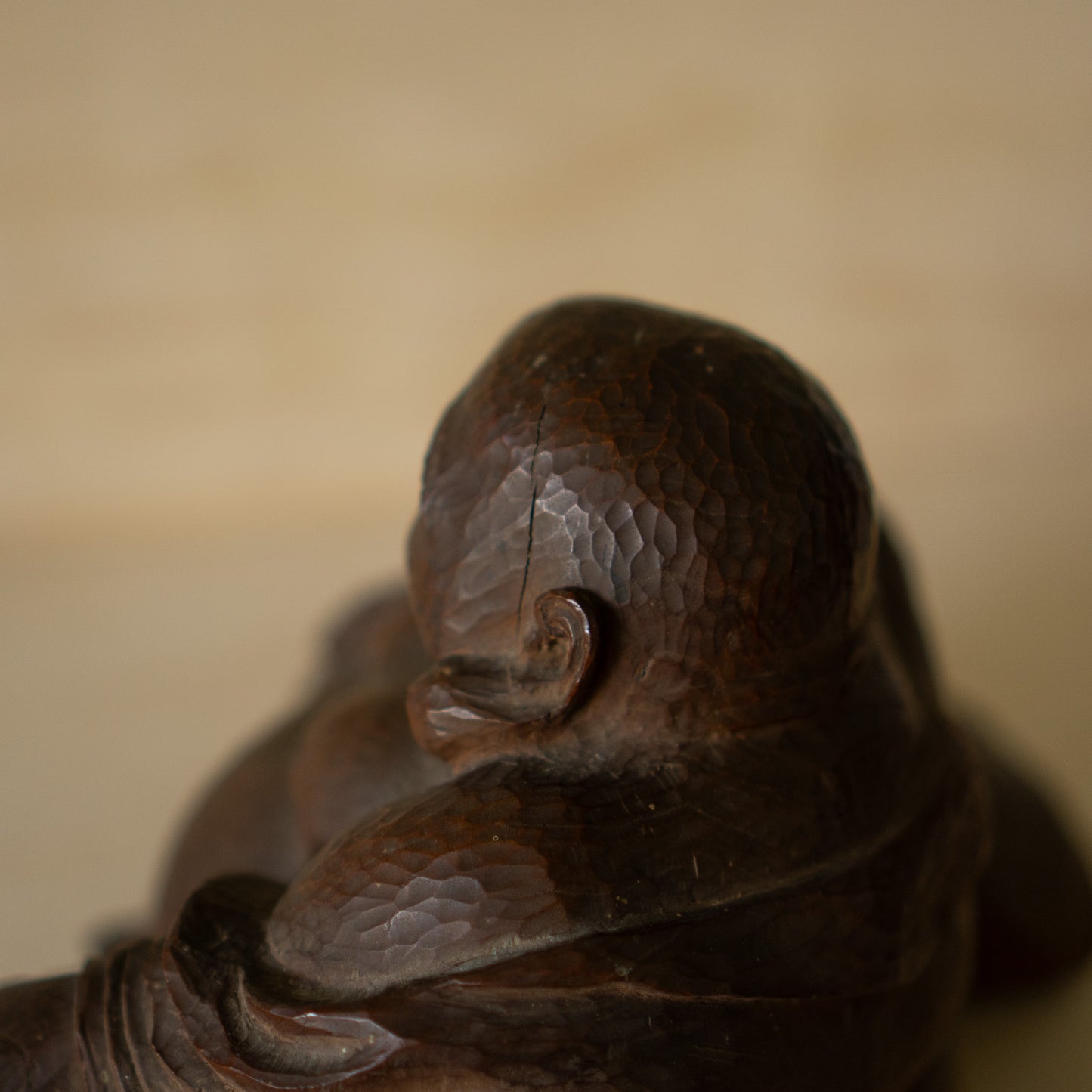 Vintage Japanese Carved Keyaki Elm Hotei Sculpture