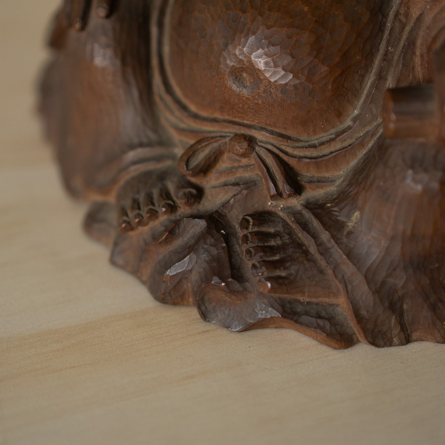 Vintage Japanese Carved Keyaki Elm Hotei Sculpture