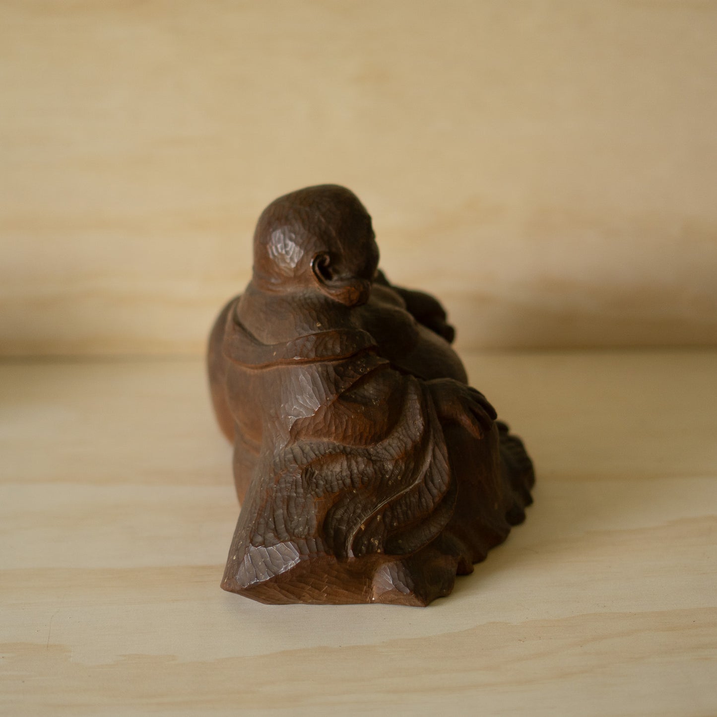 Vintage Japanese Carved Keyaki Elm Hotei Sculpture