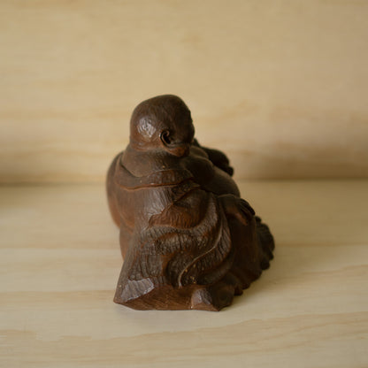 Vintage Japanese Carved Keyaki Elm Hotei Sculpture