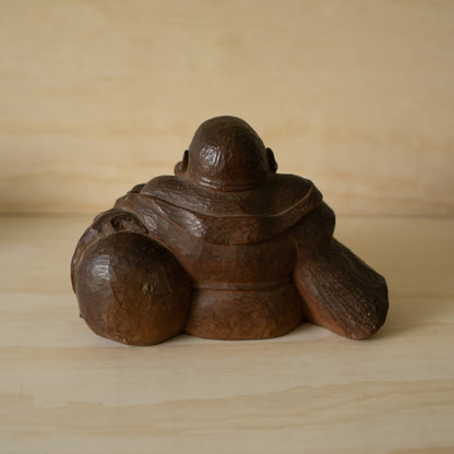 Vintage Japanese Carved Keyaki Elm Hotei Sculpture