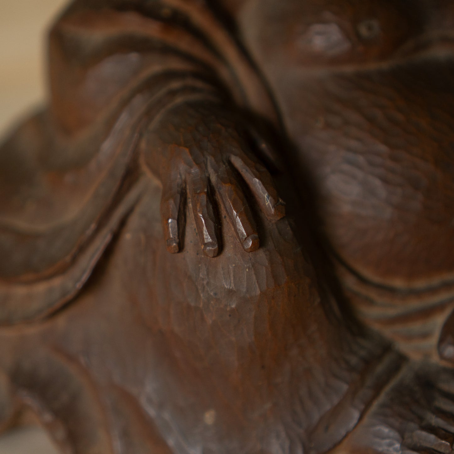 Vintage Japanese Carved Keyaki Elm Hotei Sculpture