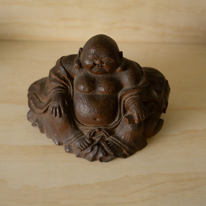 Vintage Japanese Carved Keyaki Elm Hotei Sculpture