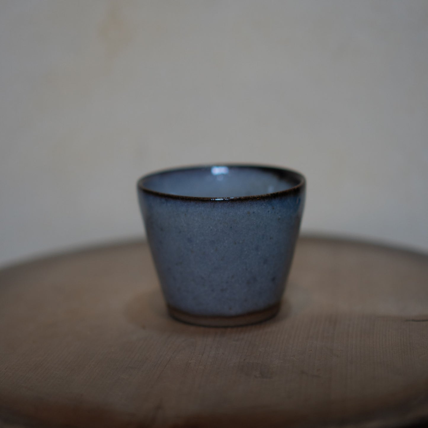 Vintage Japanese ceramic tea cup - blue grey with dark rim