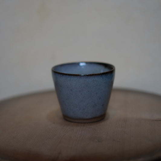 Vintage Japanese ceramic tea cup - blue grey with dark rim