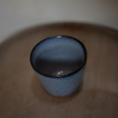 Vintage Japanese ceramic tea cup - blue grey with dark rim