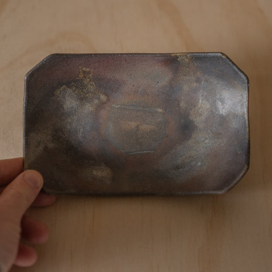 Japanese Bizen Curved Shallow Ceramic dish by Tsugaru Kanayama