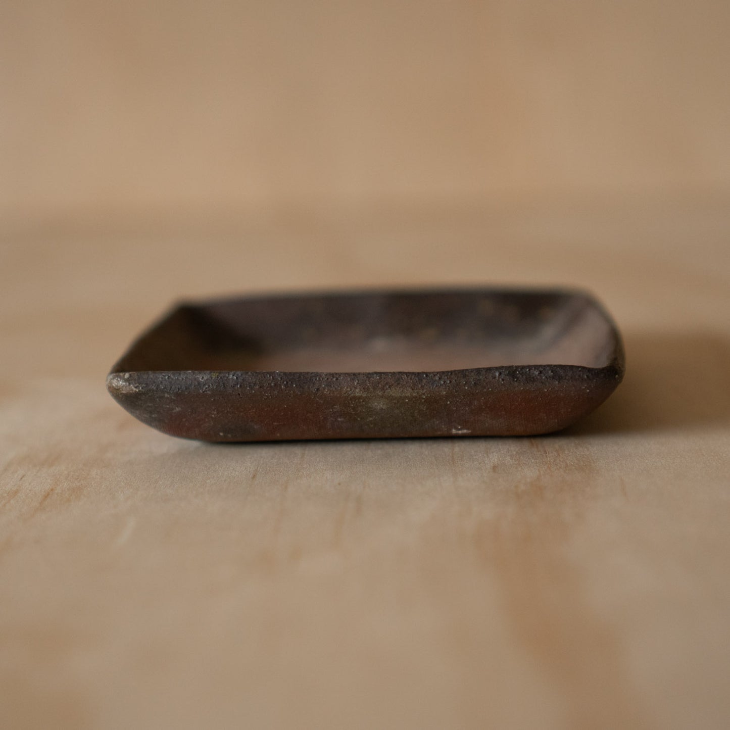 Japanese Bizen small square ceramic plate by Tsugaru Kanayama