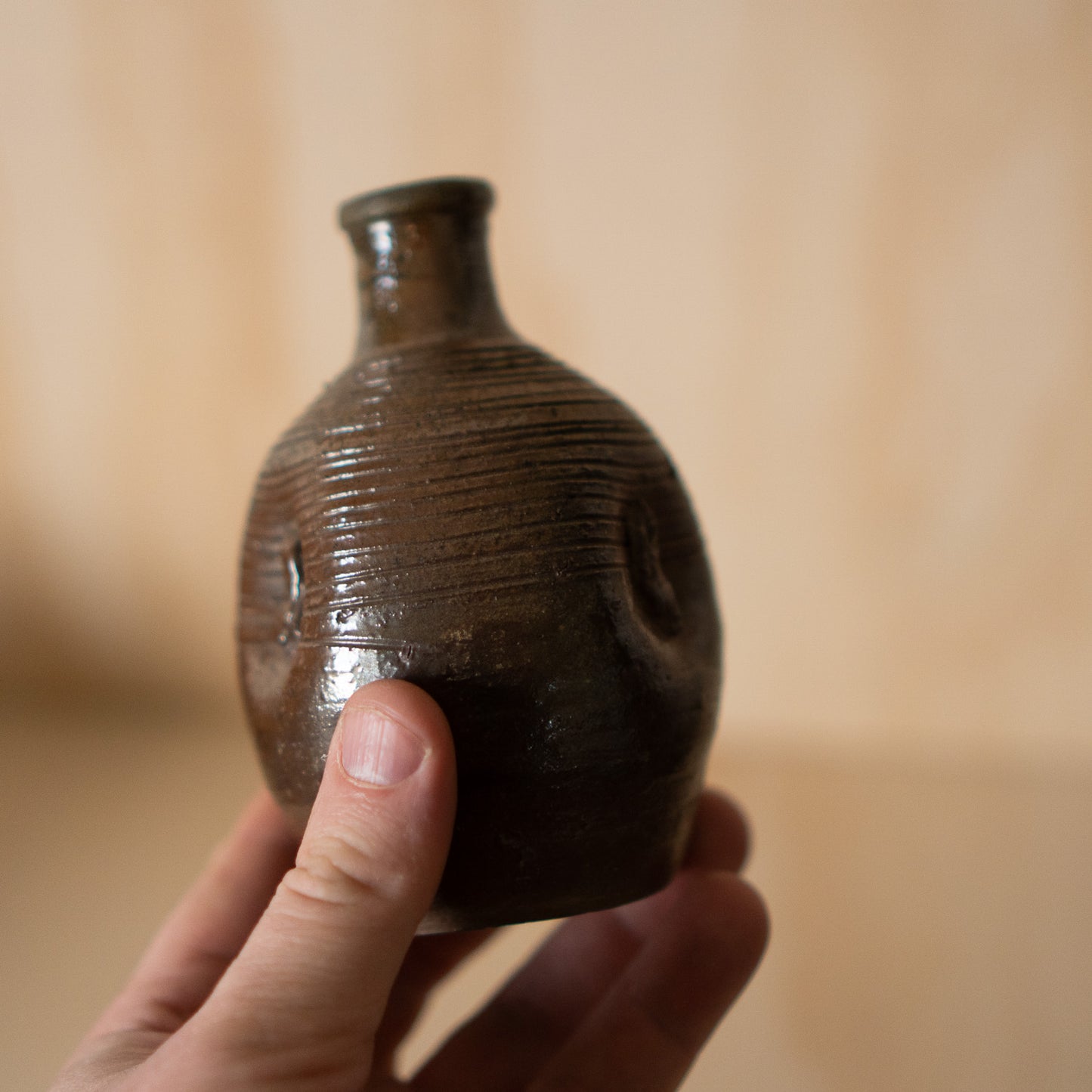 Vintage Japanese Ceramic Bizen Dimple sake bottle vase
