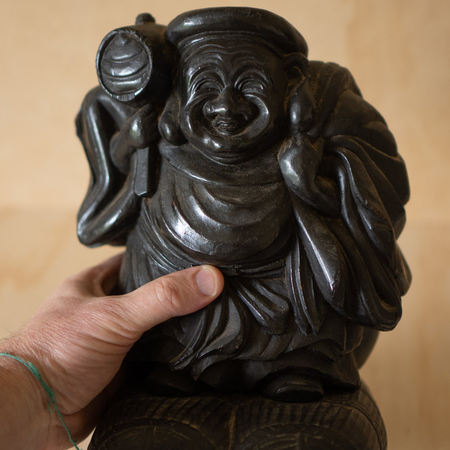 Antique Japanese Carved Daikoku Mingei Folk Art Sculpture