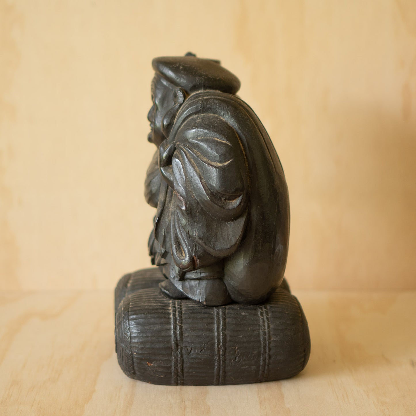 Antique Japanese Carved Daikoku Mingei Folk Art Sculpture