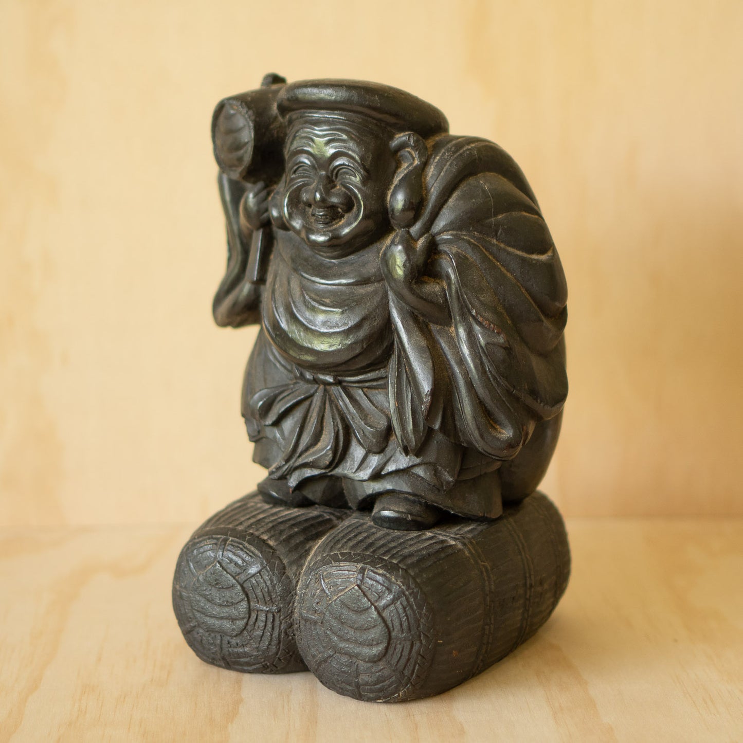 Antique Japanese Carved Daikoku Mingei Folk Art Sculpture
