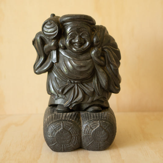Antique Japanese Carved Daikoku Mingei Folk Art Sculpture