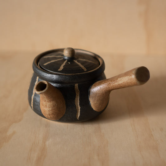 Japanese Ceramic Kyusu Teapot Hori Tokusa Black and brown stripe