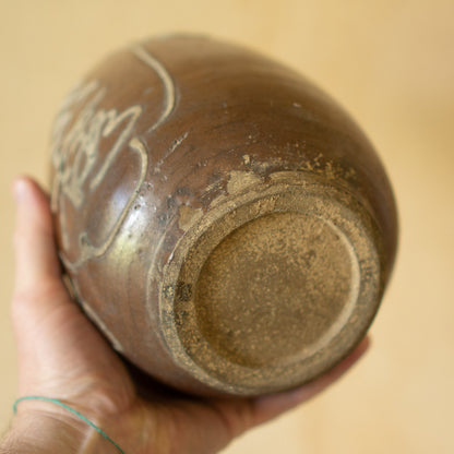 Vintage Japanese Brown and White Tokkuri Sake Bottle -Secret Reserve Kijōshu
