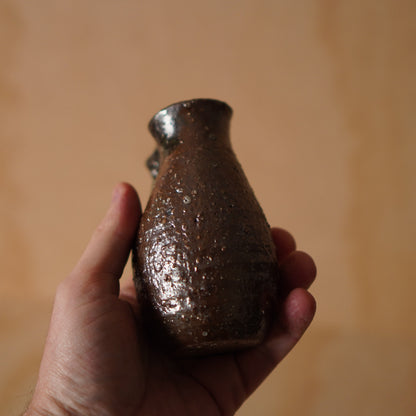 Vintage Japanese Brown Glazed Ceramic Wall vase