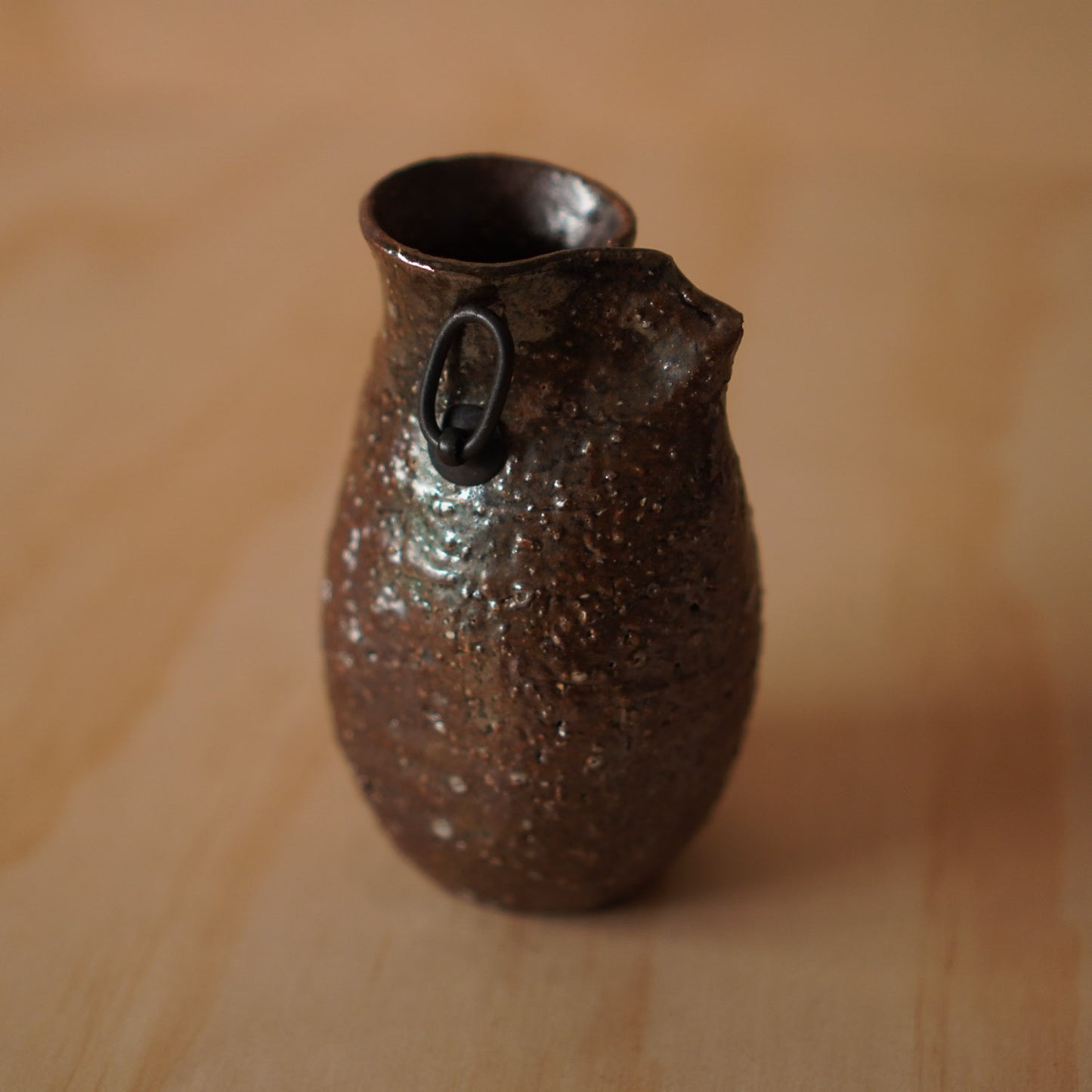 Vintage Japanese Brown Glazed Ceramic Wall vase