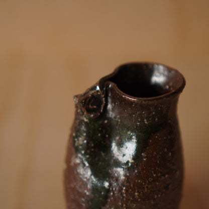 Vintage Japanese Brown Glazed Ceramic Wall vase