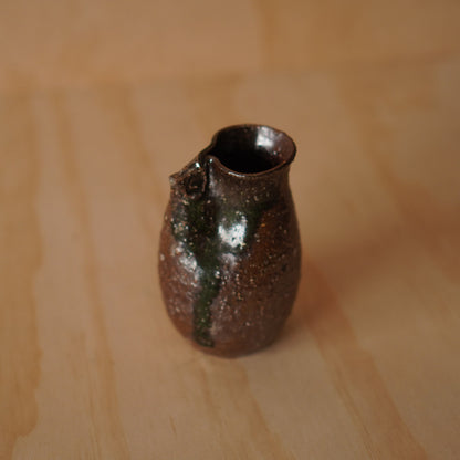 Vintage Japanese Brown Glazed Ceramic Wall vase