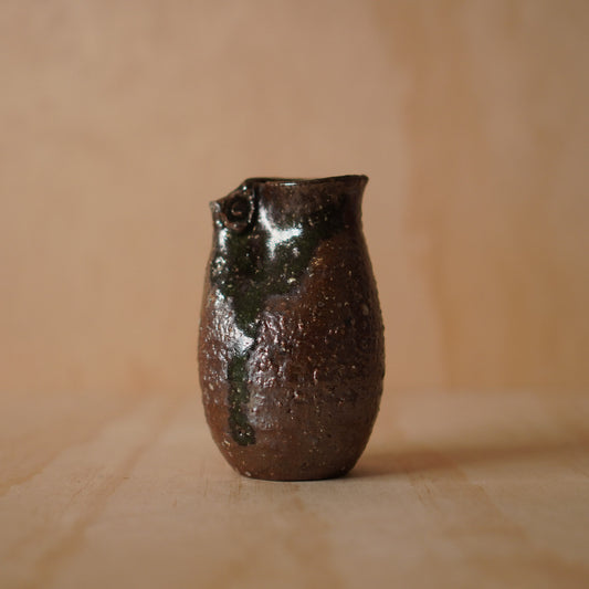 Vintage Japanese Brown Glazed Ceramic Wall vase