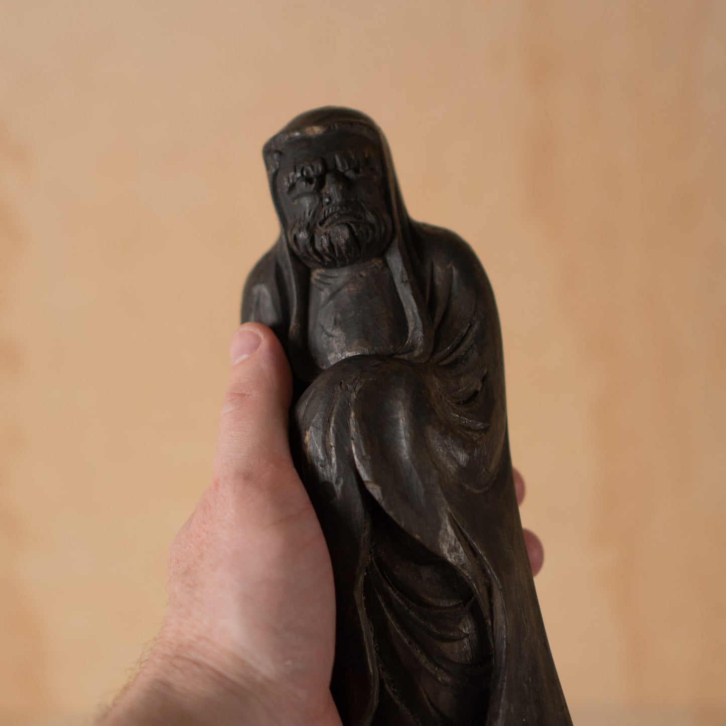 Vintage Japanese Carved Wood Standing Daruma Figure