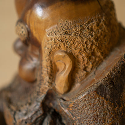 Japanese Vintage Carved Wisteria Trunk Daruma Sculpture