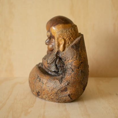 Japanese Vintage Carved Wisteria Trunk Daruma Sculpture