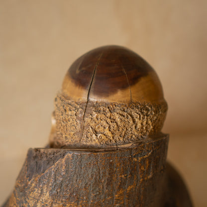 Japanese Vintage Carved Wisteria Trunk Daruma Sculpture