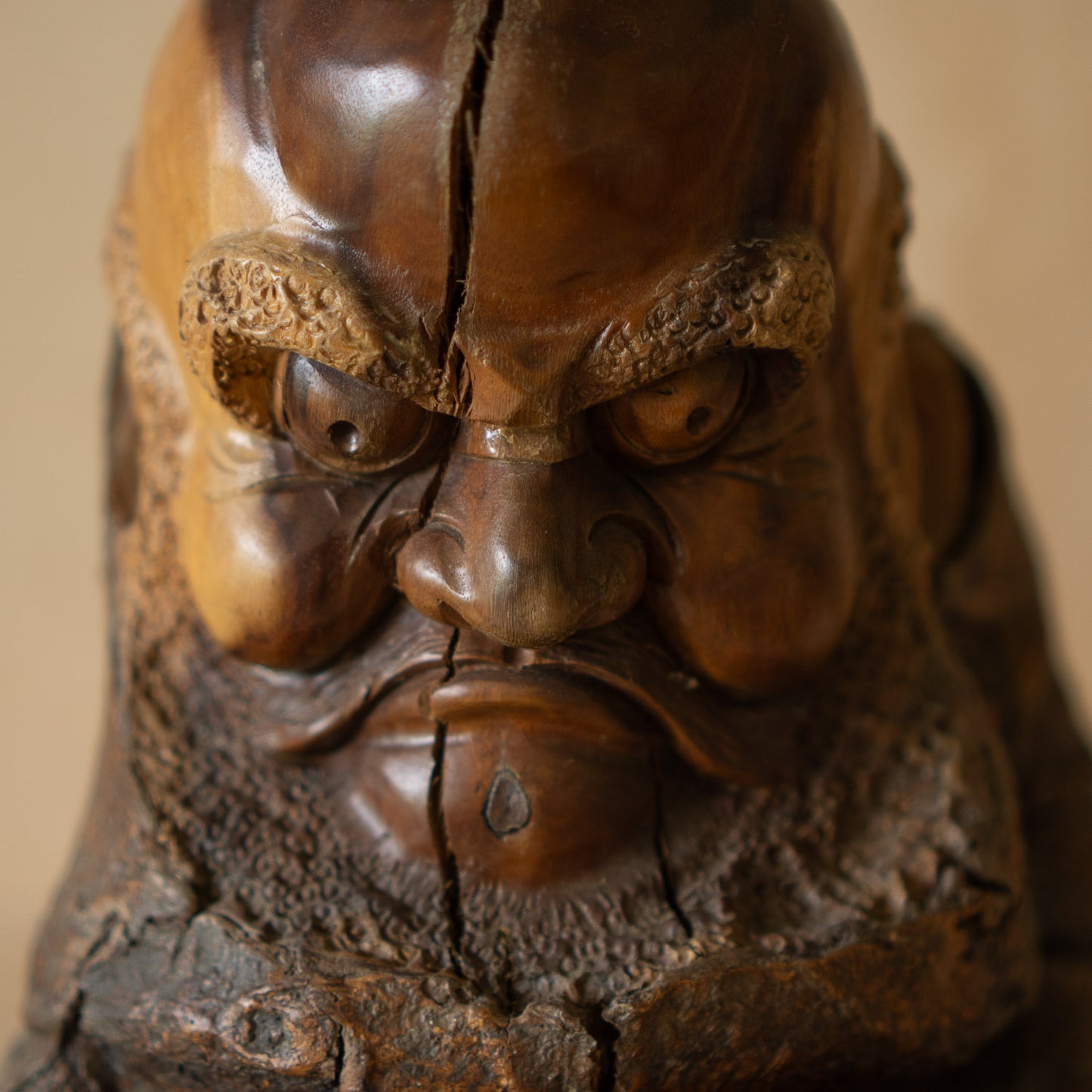 Japanese Vintage Carved Wisteria Trunk Daruma Sculpture