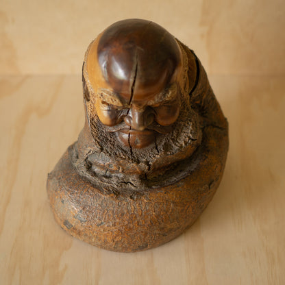 Japanese Vintage Carved Wisteria Trunk Daruma Sculpture