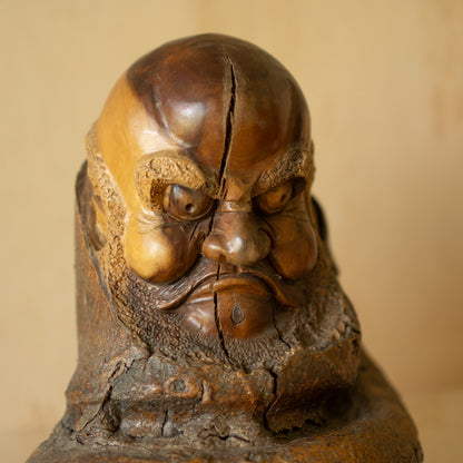Japanese Vintage Carved Wisteria Trunk Daruma Sculpture