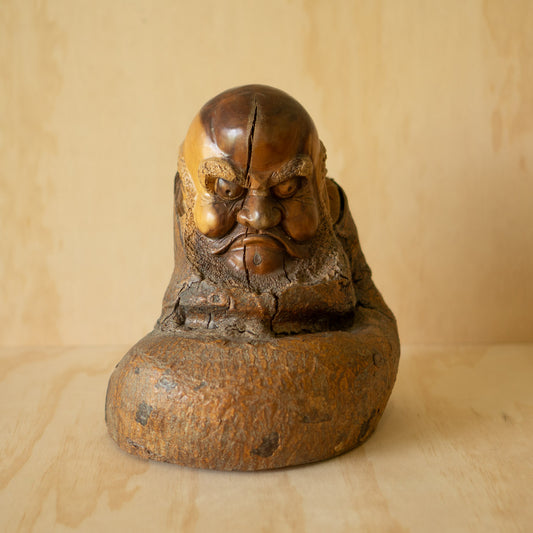 Japanese Vintage Carved Wisteria Trunk Daruma Sculpture