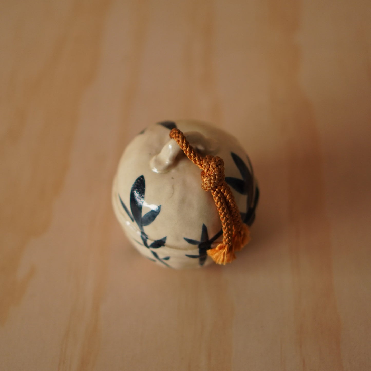 Vintage Japanese Glazed and Hand Painted Ceramic Suzu Bell