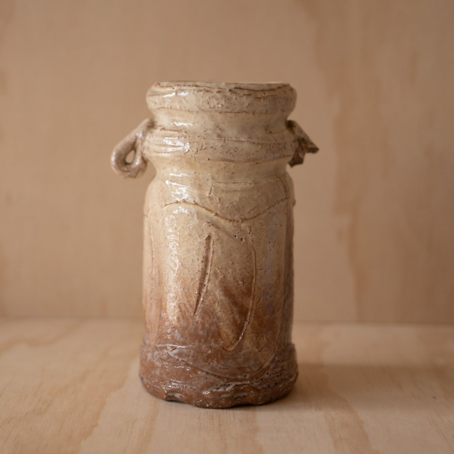 Vintage Japanese Wabi Sabi Mino Glazed Vase