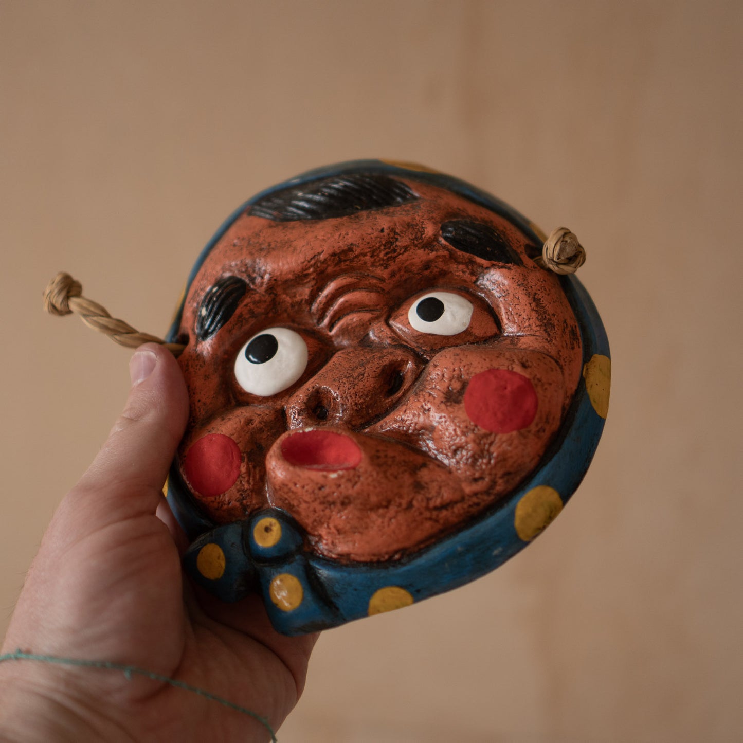 Vintage Japanese Pottery Mask wall plaque of Hyottoko