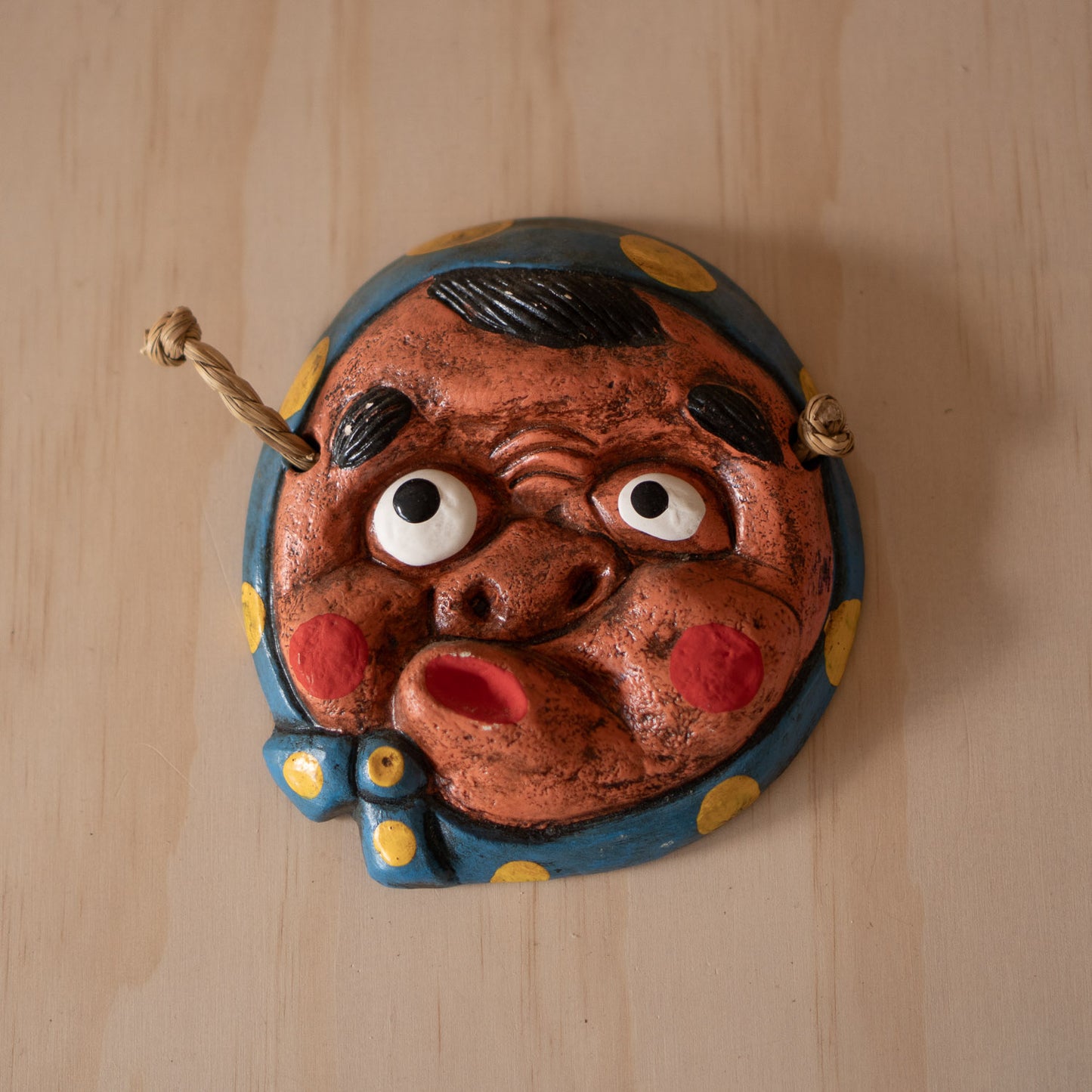 Vintage Japanese Pottery Mask wall plaque of Hyottoko