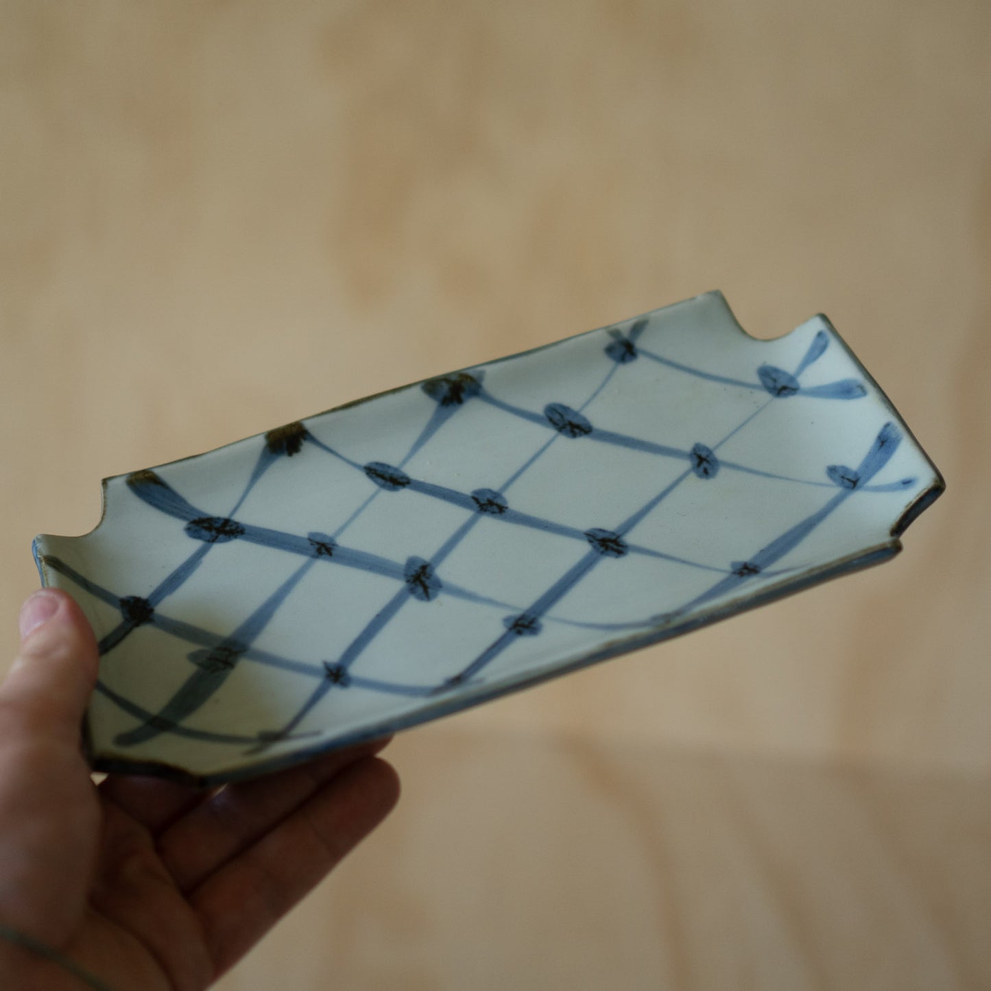 Vintage Japanese Ceramic Sushi Plate - Diamond pattern